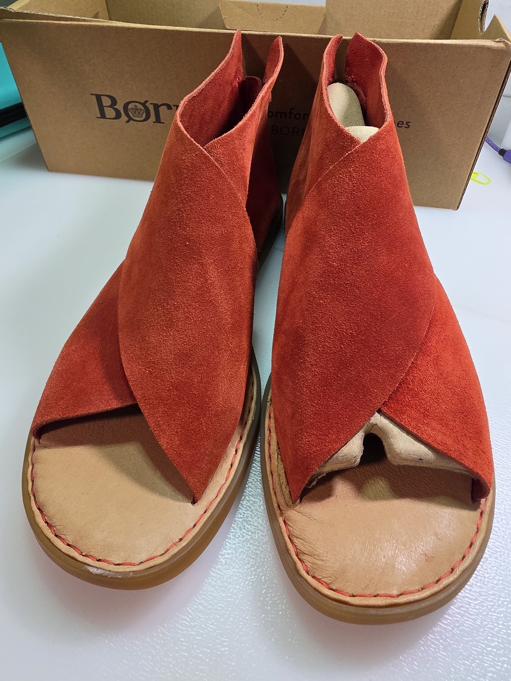 Born Suede Cross-Strap Sandals in Rust Red - Women - Picture 7 of 8